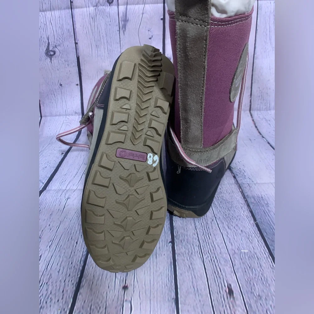 Timberland Girls Insulated Snow Boots Purple Gray Size 5.5 Waterproof Leather
